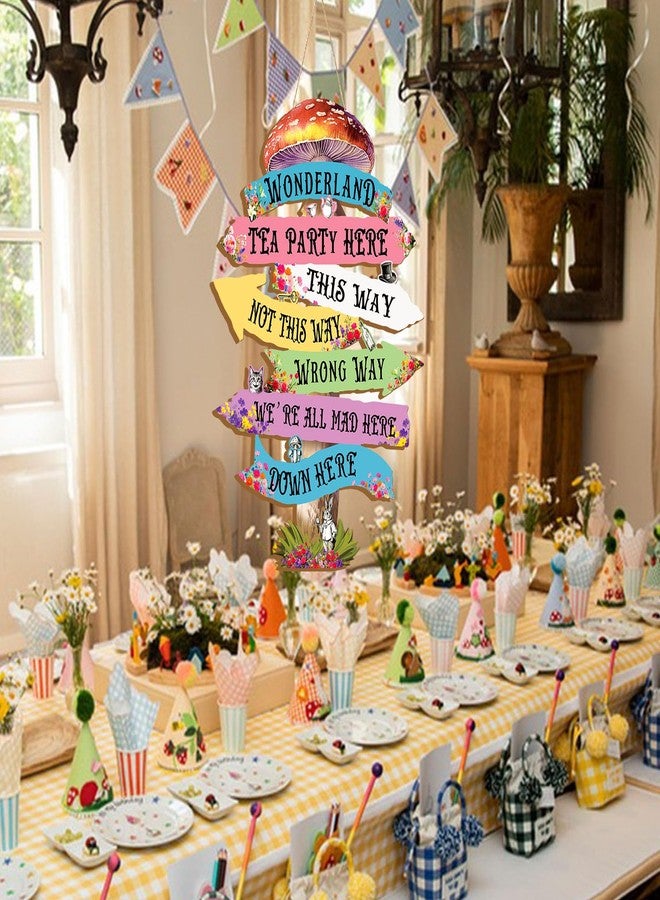 KOYILTD Alice in Wonderland Party Decoration Welcome to Wonderland Directional Arrows Wooden Sign Wonderland Princess Birthday Decorations Vintage Arrow Sign Room Decorv (Vintage) - Image 5